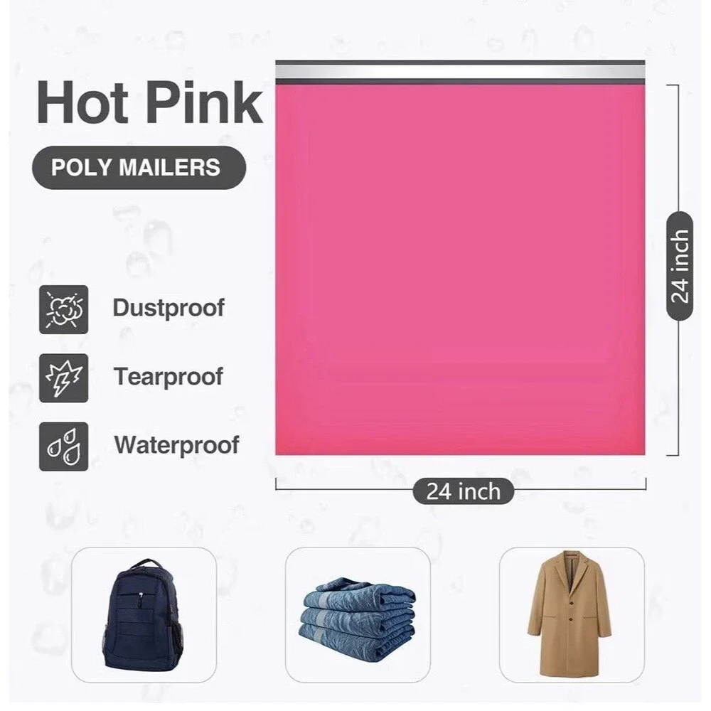Poly Mailers 24x24 Inch Hot Pink 40 Pack Extra Large Shipping Bags Strong Seal